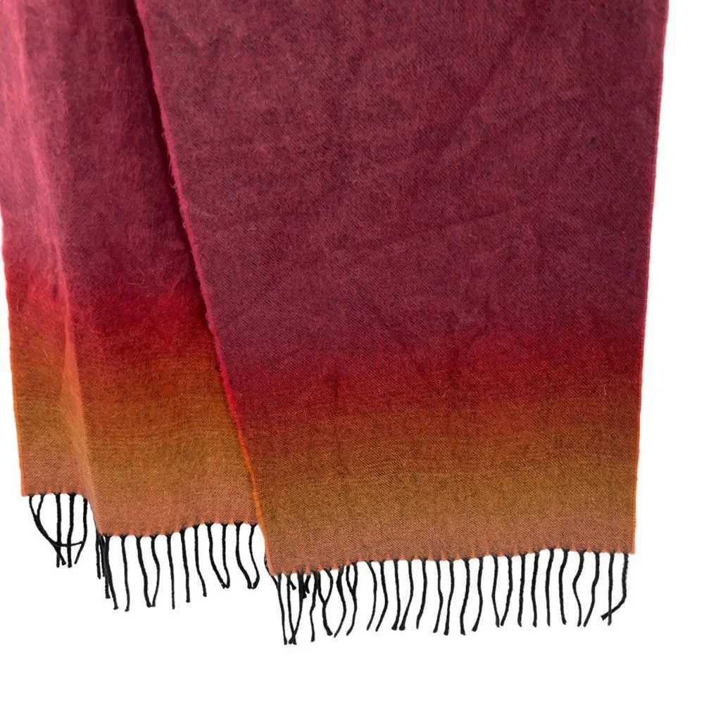 Cashmere Red/Orange Ombre Scarf Made in Scotland Scottish 100% Cashmere Unisex